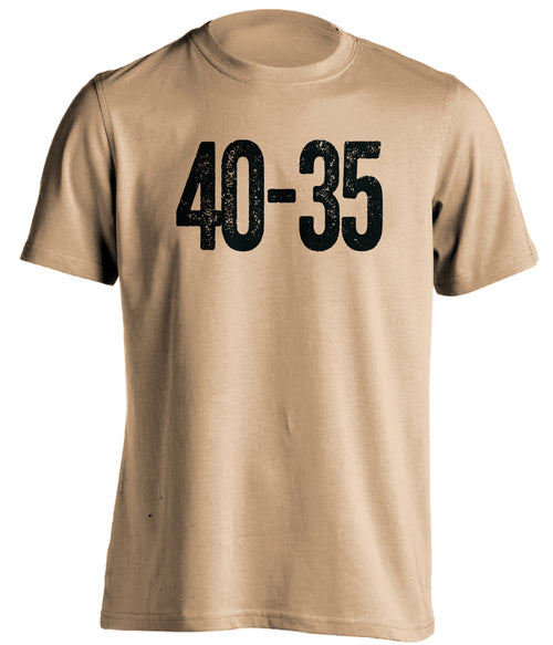 40-35 40 35 score from the vanderbilt commodores vs alabama crimson tide old gold shirt vandy fans
