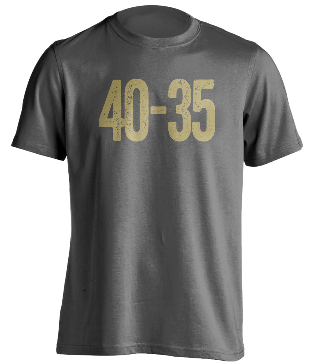 40-35 40 35 score from the vanderbilt commodores vs alabama crimson tide grey shirt vandy fans