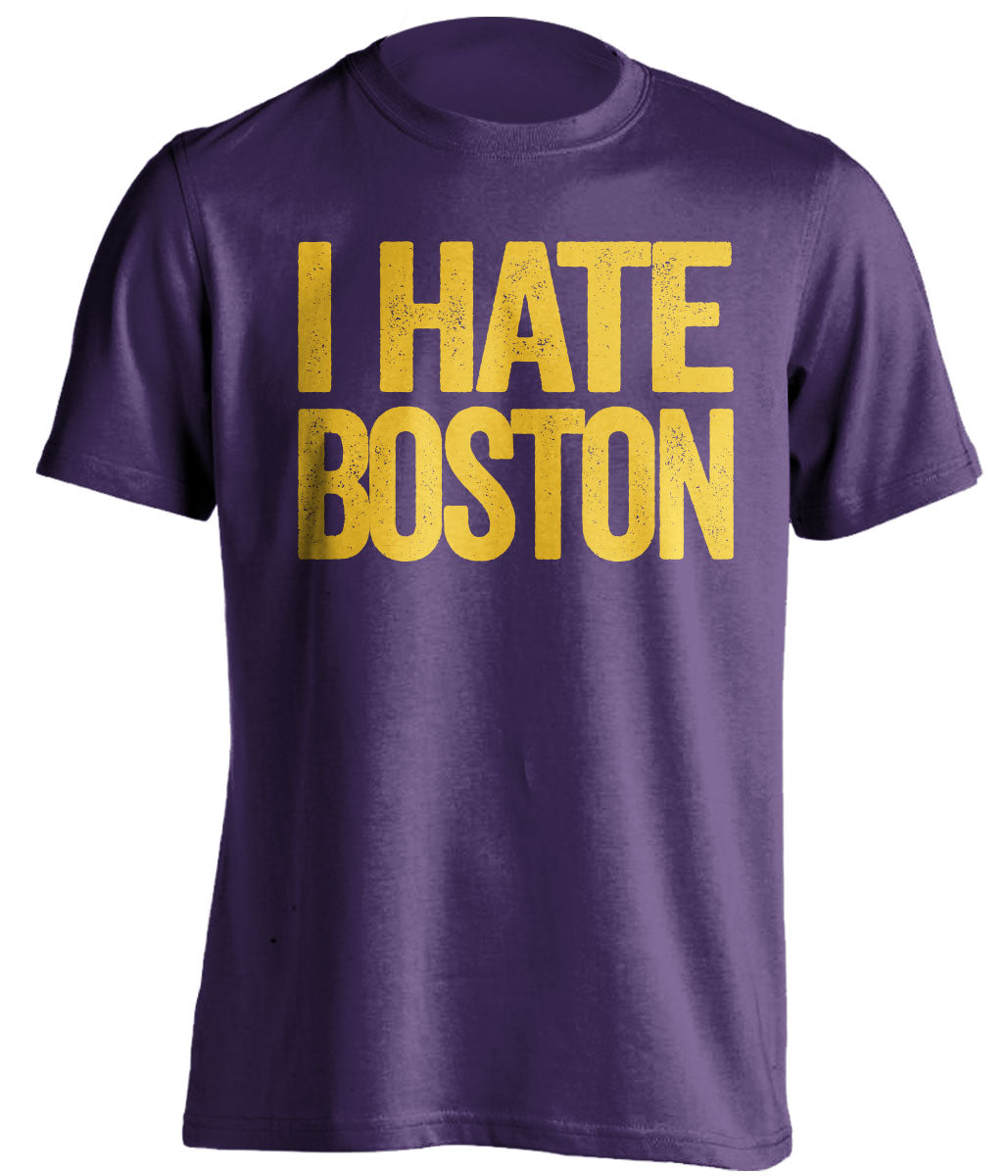 Purple I Hate Boston statement shirt for Los Angeles Lakers fans | rivalry haters tee by Beef Shirts
