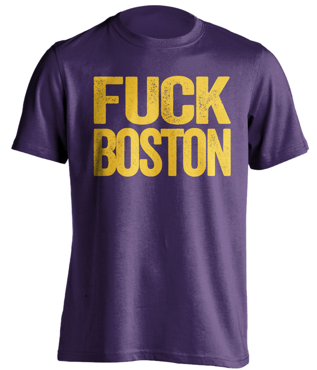 Purple Fuck Boston statement tee for Los Angeles Lakers fans | uncensored rivalry shirt by Beef Shirts