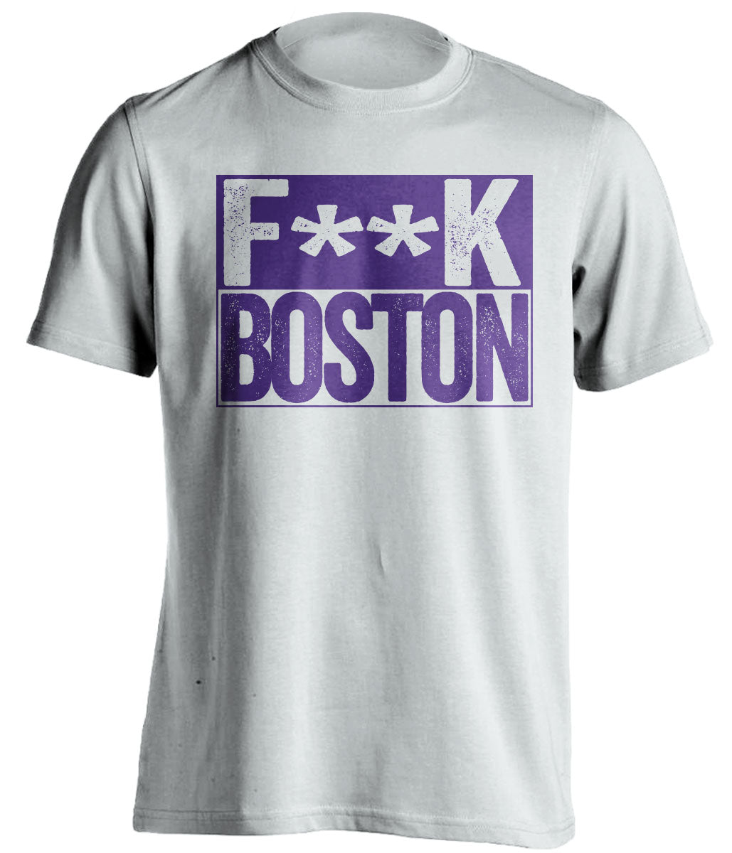 Censored White Fuck Boston box logo shirt for Los Angeles Lakers fans | LA rivalry tee by Beef Shirts