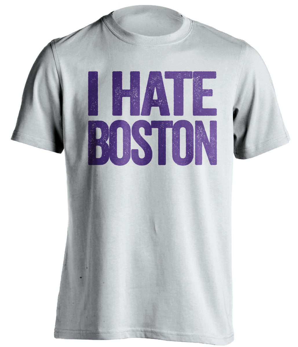 White I Hate Boston statement shirt for Los Angeles Lakers fans | rivalry haters tee by Beef Shirts