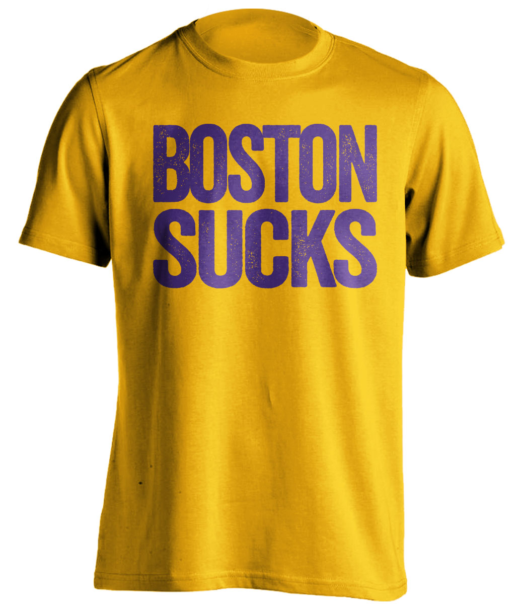 Gold Boston Sucks shirt for Los Angeles Lakers fans | rivalry statement tee by Beef Shirts