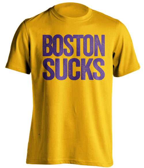 Gold Boston Sucks shirt for Los Angeles Lakers fans | rivalry statement tee by Beef Shirts