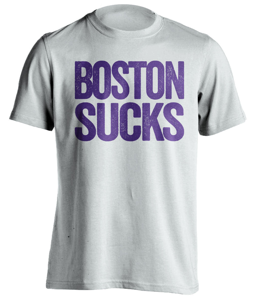 White Boston Sucks shirt for Los Angeles Lakers fans | rivalry statement tee by Beef Shirts