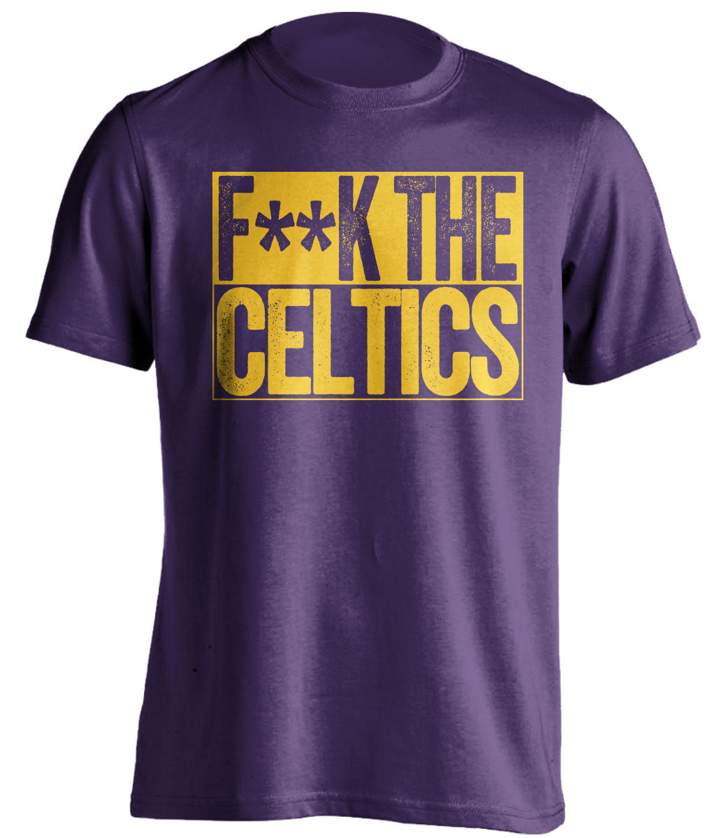 Fuck the Celtics Censored purple box logo tee for Los Angeles Lakers fans by Beef Shirts