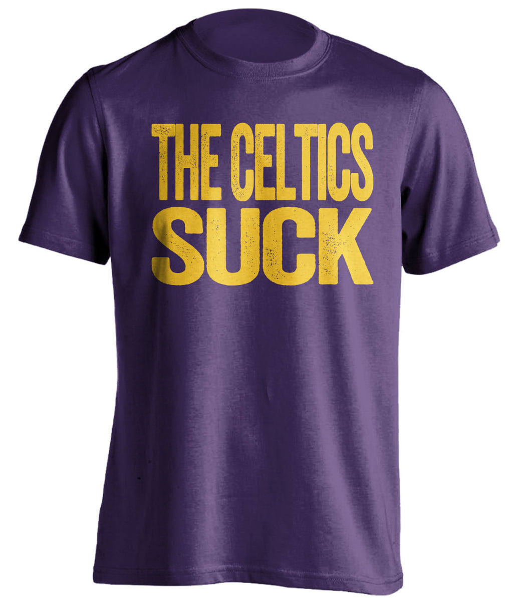 The Celtics Suck purple statement shirt for Los Angeles Lakers fans rivalry tee by Beef Shirts