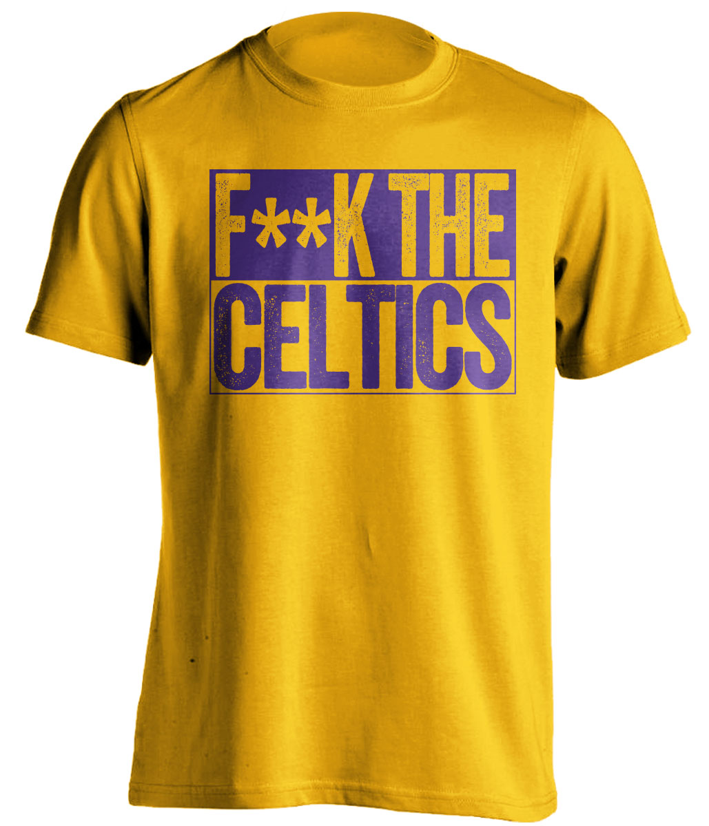 Fuck the Celtics Censored gold box logo tee for Los Angeles Lakers fans by Beef Shirts