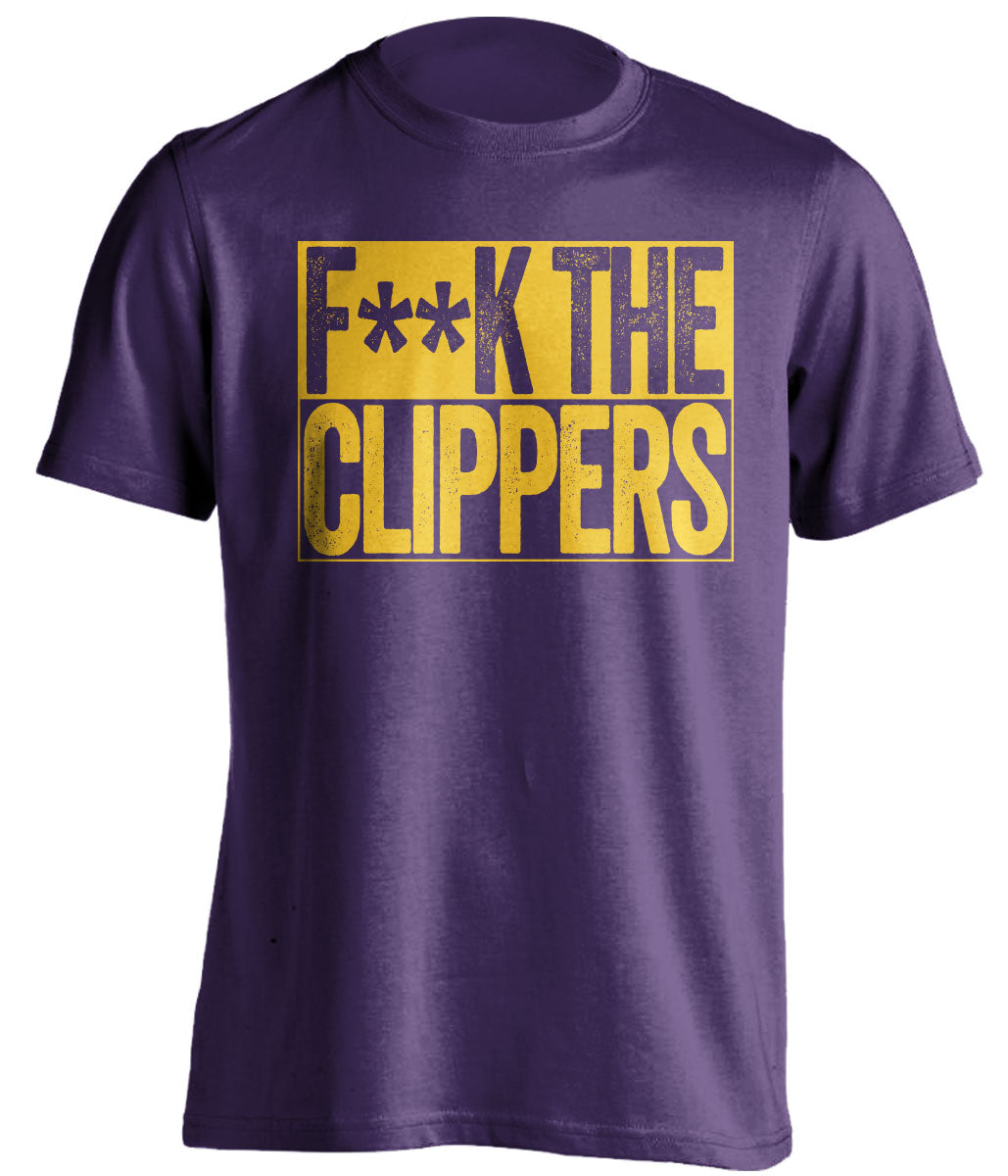 Fuck the Clippers Censored purple box logo tee for Los Angeles Lakers fans by Beef Shirts