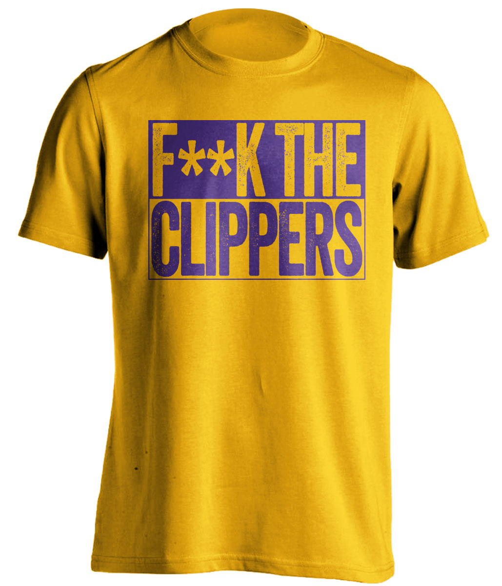 Fuck the Clippers Censored gold box logo tee for Los Angeles Lakers fans by Beef Shirts