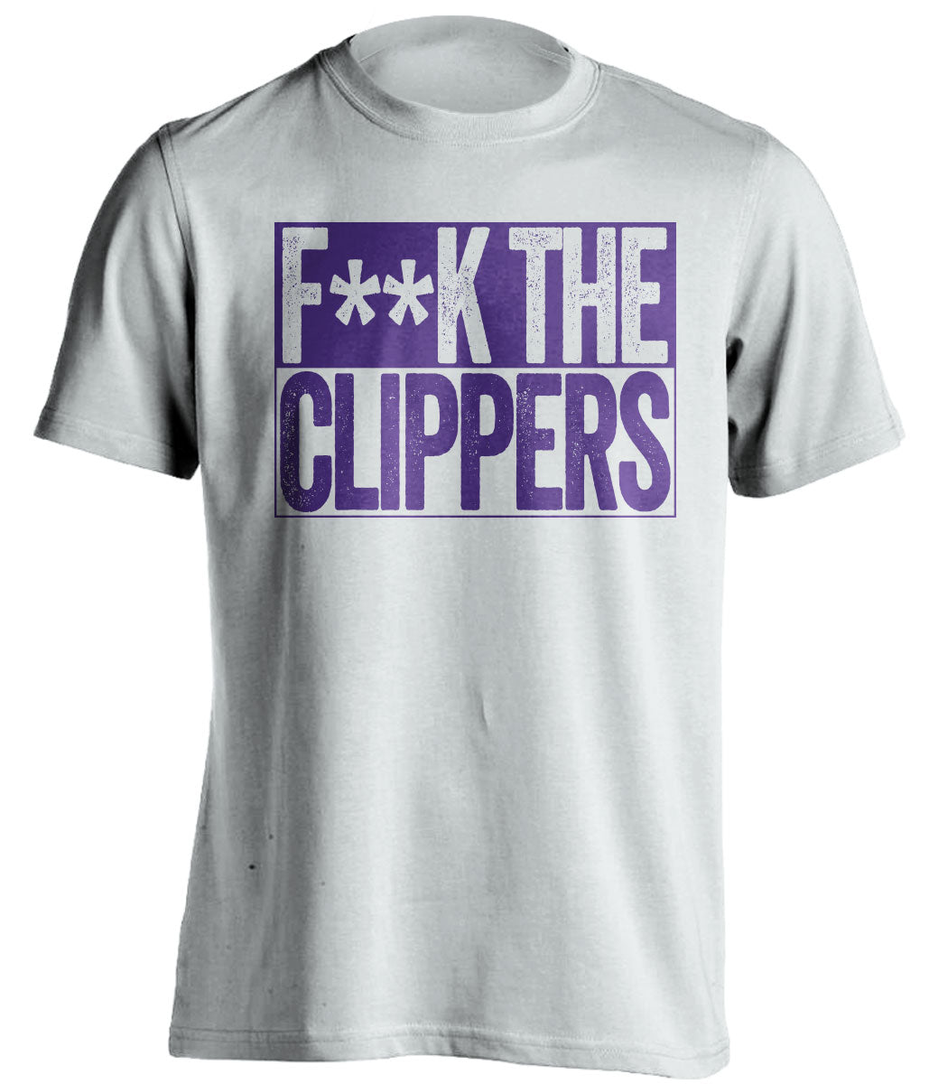 Fuck the Clippers Censored white box logo tee for Los Angeles Lakers fans by Beef Shirts