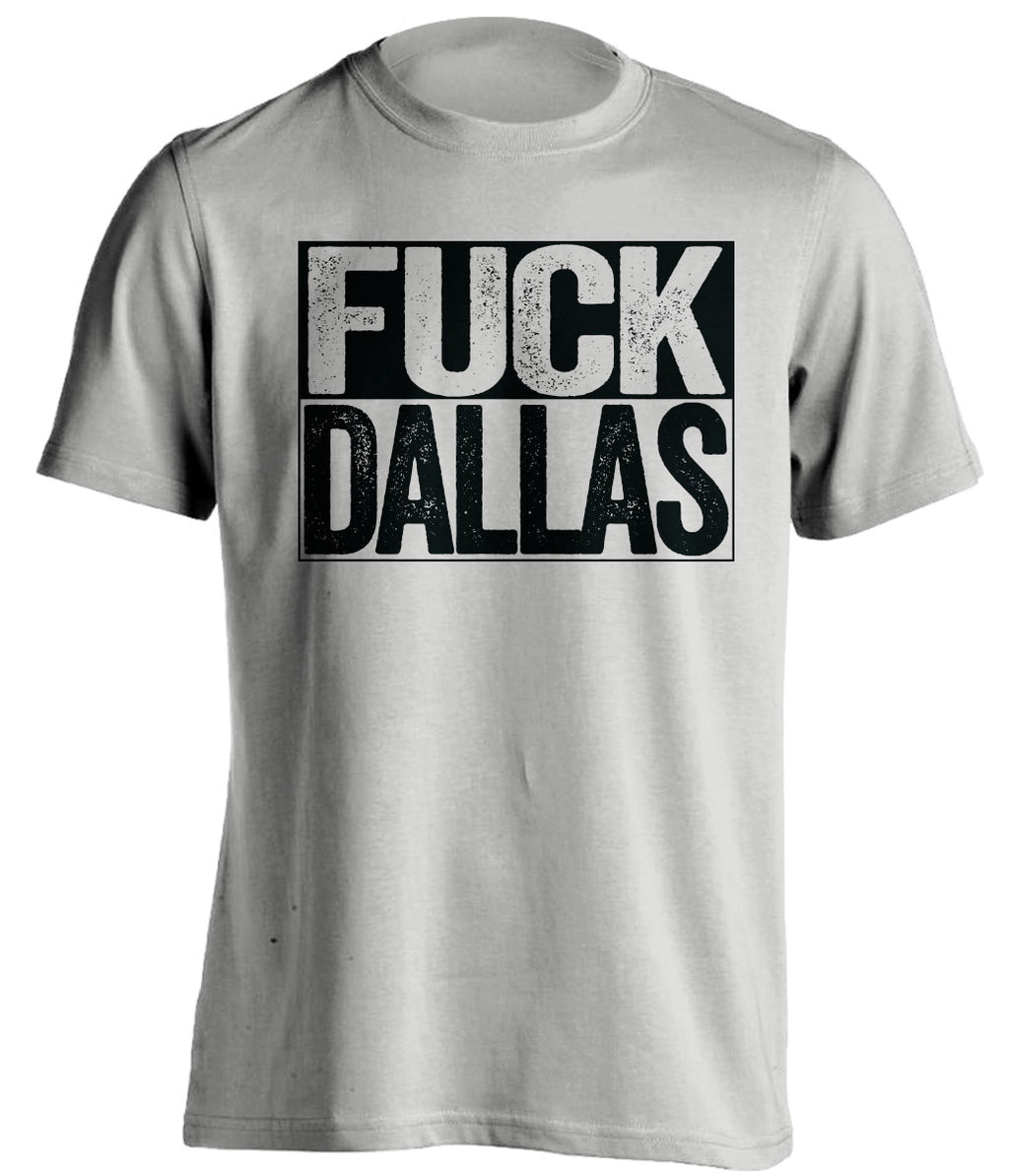 Uncensored Light Grey Fuck Dallas box logo shirt for San Antonio Spurs fans | I-35 rivalry tee by Beef Shirts