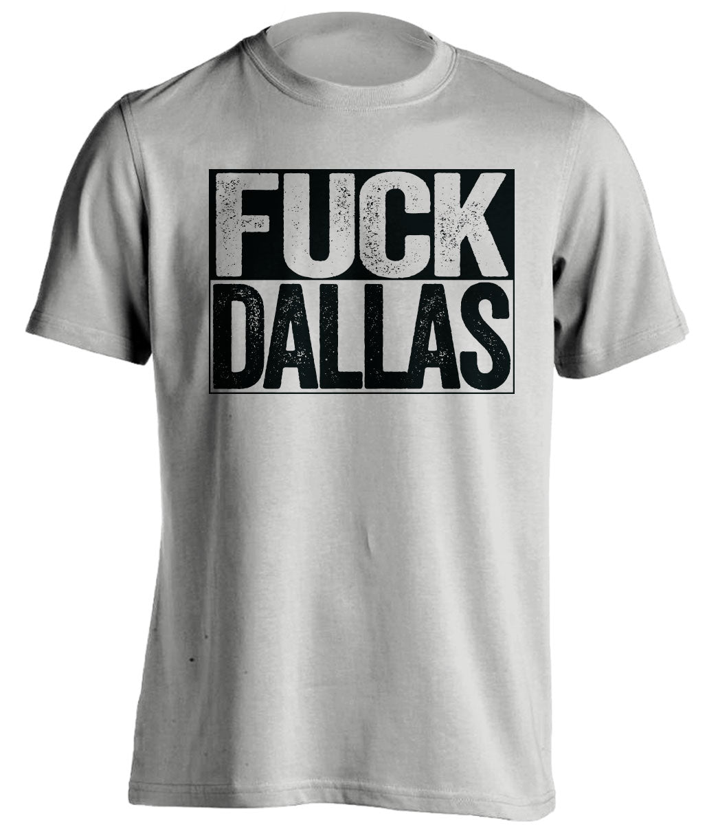 Uncensored Light Grey Fuck Dallas box logo shirt for San Antonio Spurs fans | I-35 rivalry tee by Beef Shirts