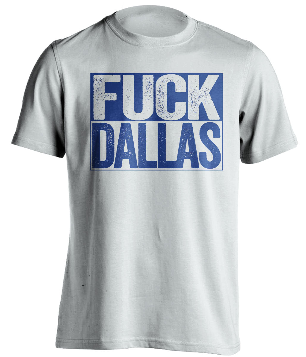 Uncensored White Fuck Dallas box logo shirt for New York Giants fans | NYG rivalry tee by Beef Shirts