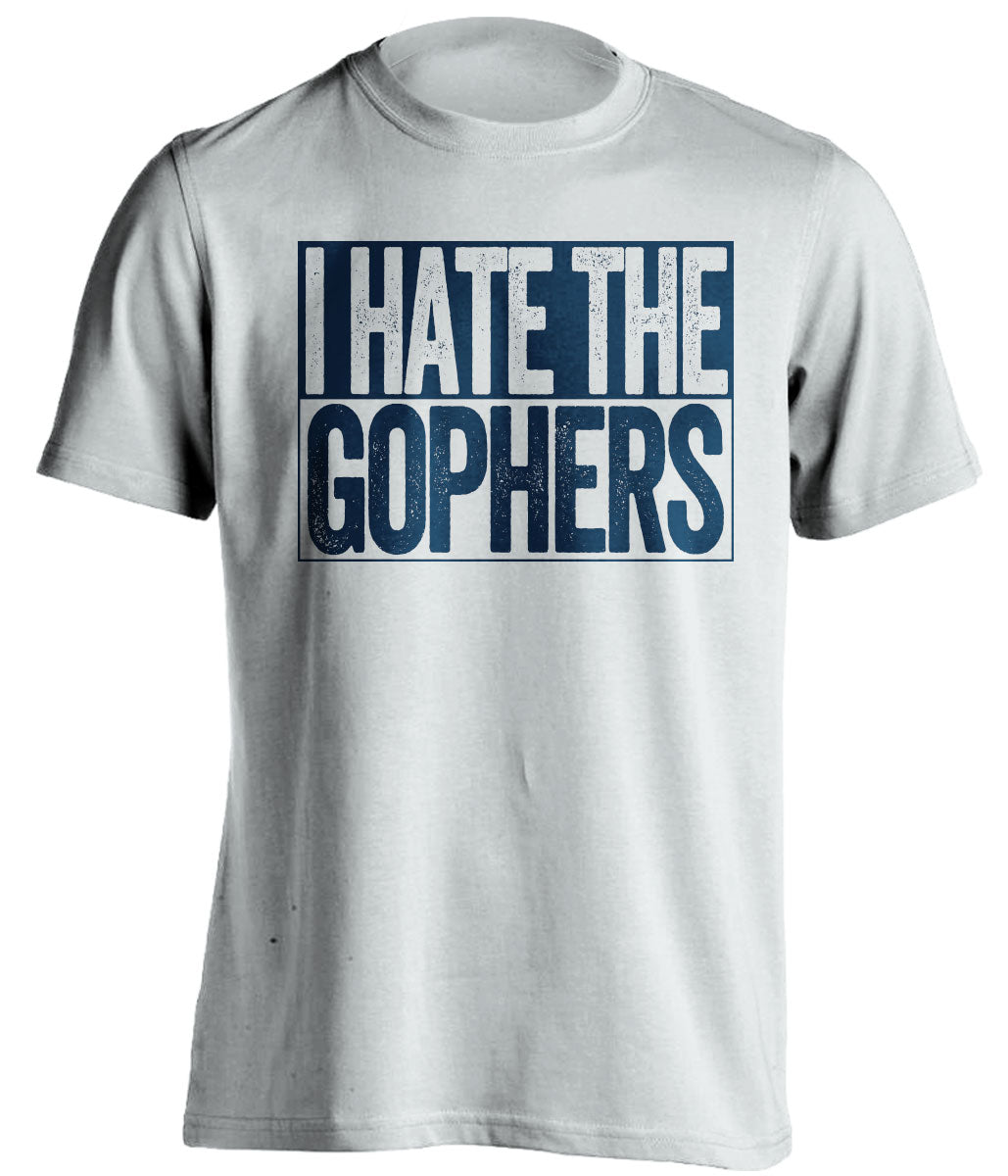 White I Hate the Gophers box logo tee for Michigan Wolverines fans | gameday haters shirt by Beef Shirts
