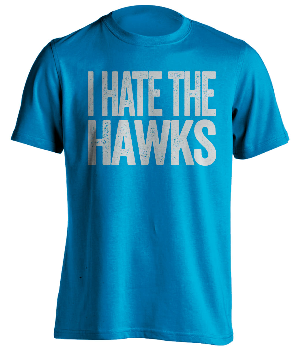I Hate the Hawks blue statement shirt for Orlando Magic Fan gameday haters tee by Beef Shirts