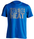 I Hate the Heat blue box logo shirt for Dallas Mavericks fans gameday haters tee by Beef Shirts