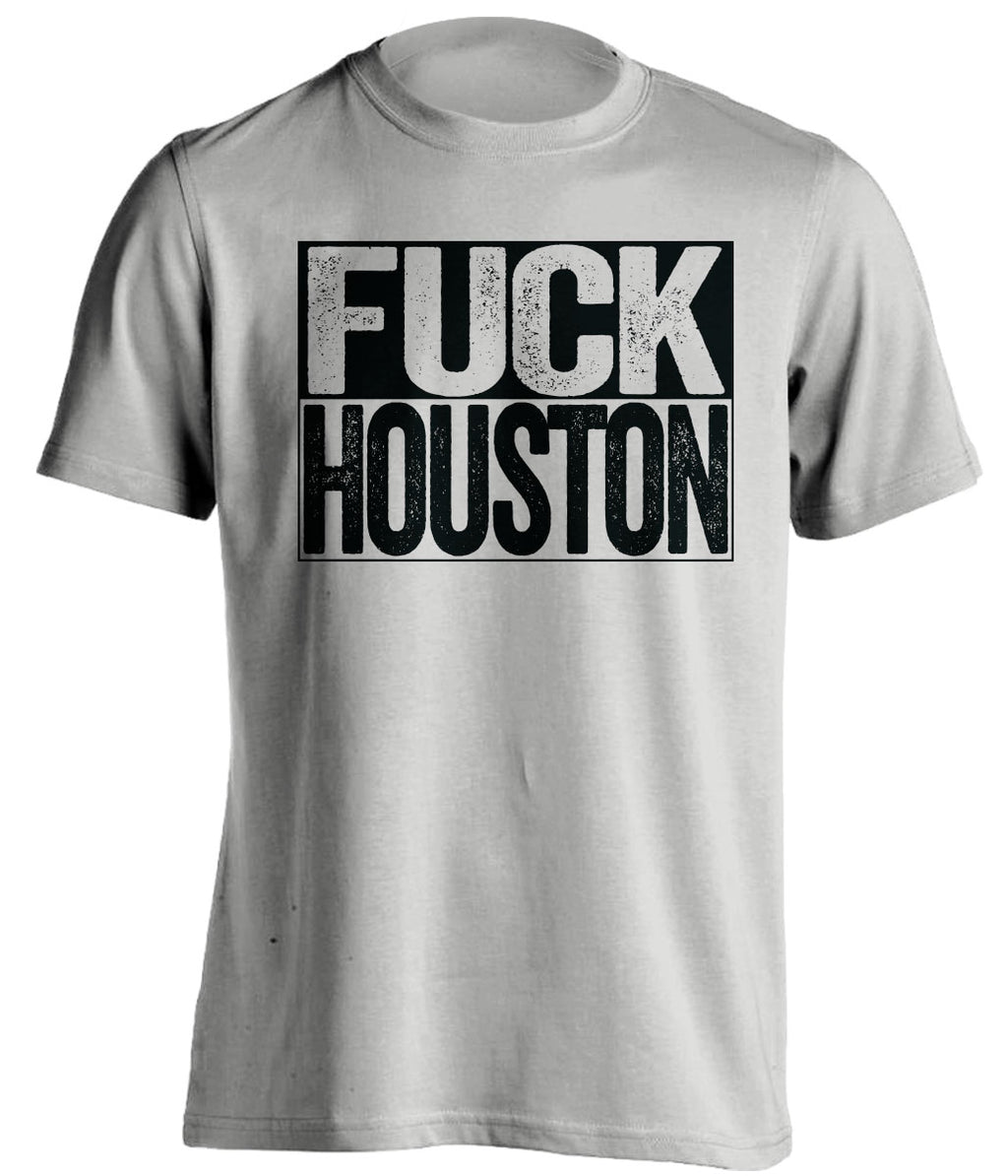 Uncensored Light Grey Fuck Houston box logo shirt for San Antonio Spurs fans | Alamo City rivalry tee by Beef Shirts