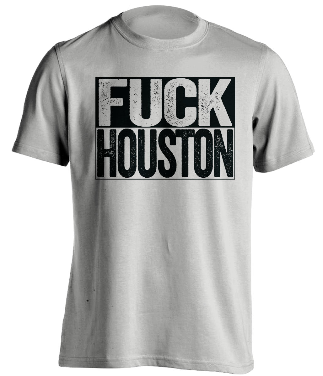 Uncensored Light Grey Fuck Houston box logo shirt for San Antonio Spurs fans | Alamo City rivalry tee by Beef Shirts