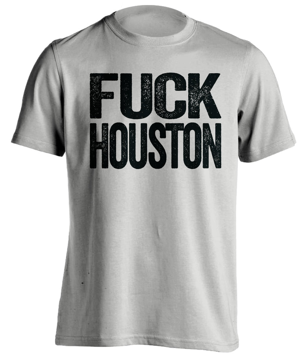 Light Grey Fuck Houston statement tee for San Antonio Spurs fans | uncensored rivalry shirt by Beef Shirts