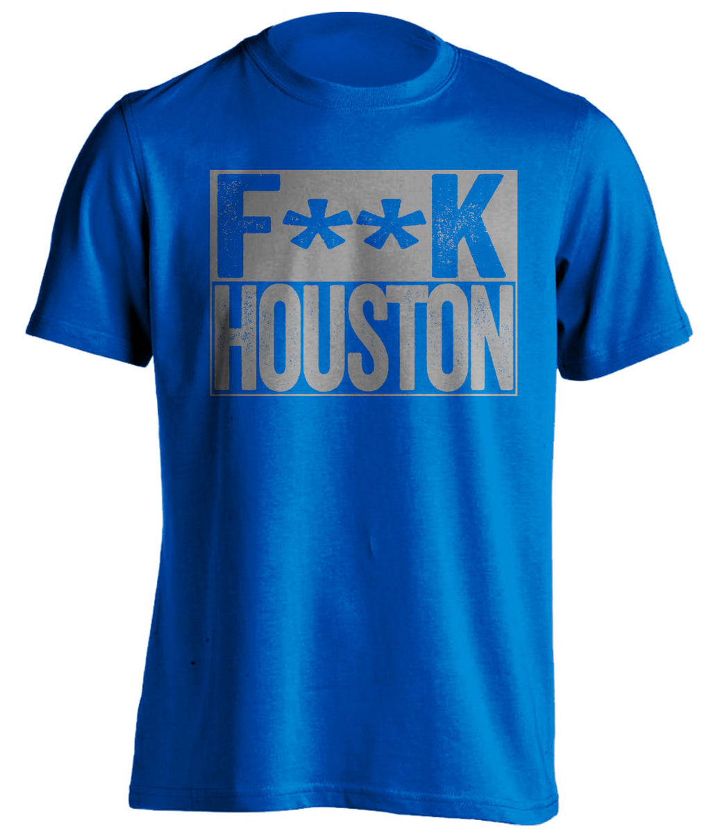 Censored Blue Fuck Houston box logo shirt for Dallas Mavericks fans | Mavs rivalry tee by Beef Shirts