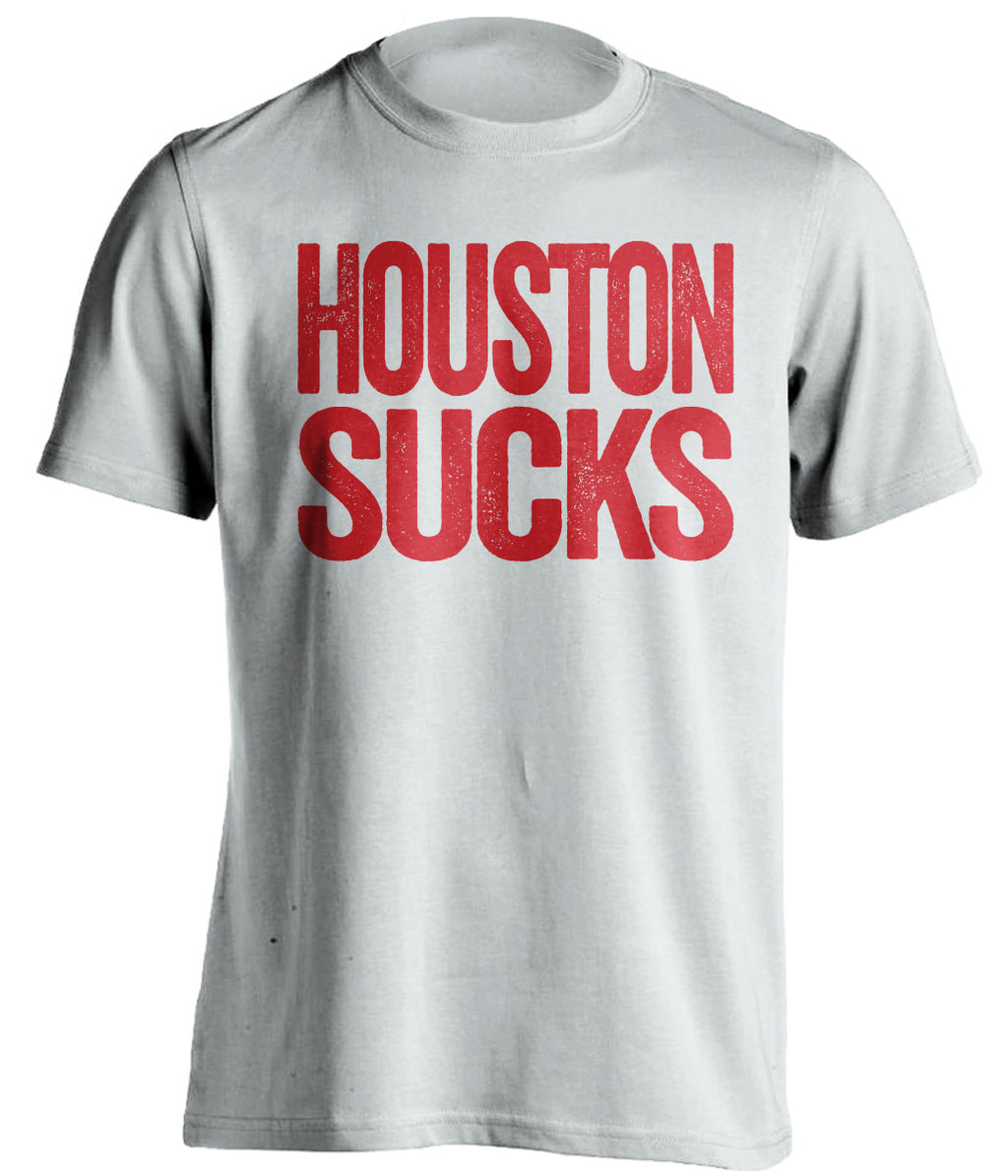 White Dallas Sucks shirt for Houston Rockets fans | rivalry statement tee by Beef Shirts