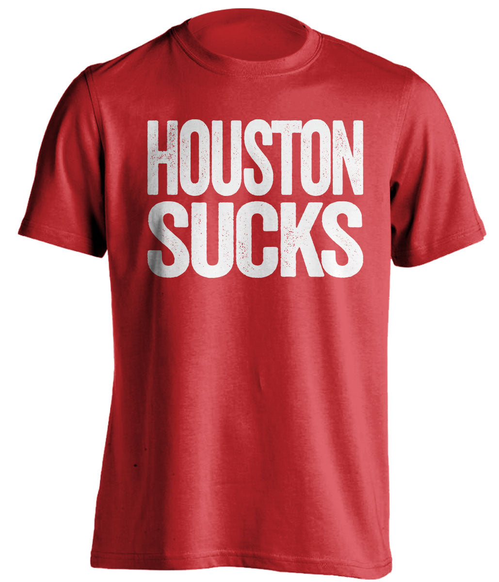 Red Dallas Sucks shirt for Houston Rockets fans | rivalry statement tee by Beef Shirts