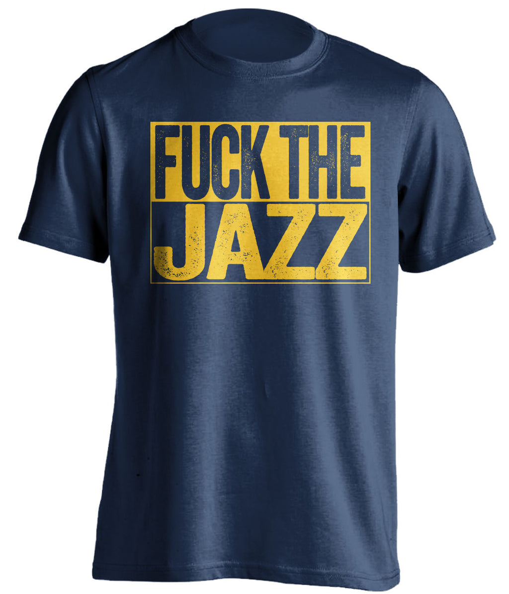 Fuck the Jazz Uncensored Navy Box Logo Shirt for Denver Nuggets Fans by Beef Shirts