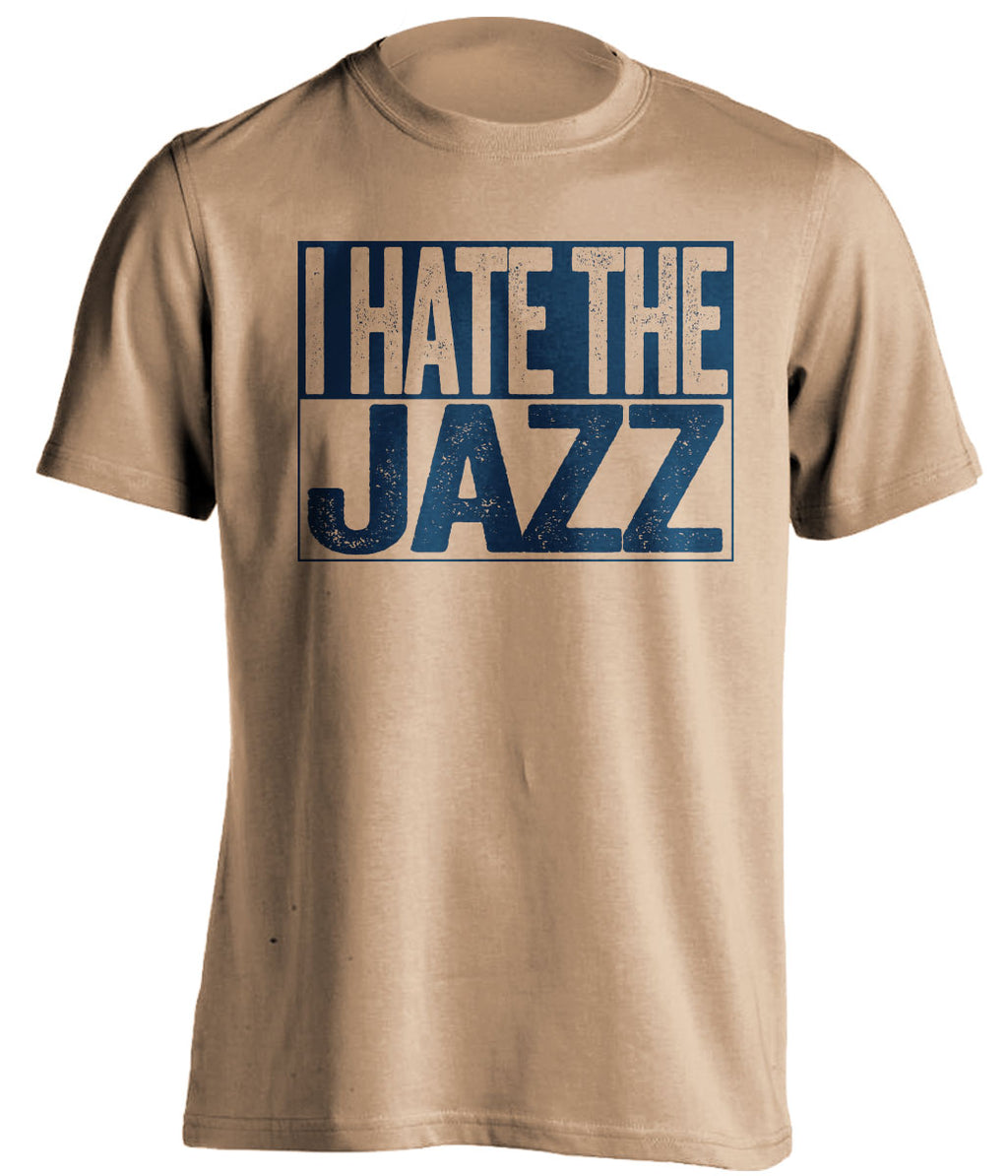 I Hate the Jazz old gold box logo shirt for New Orleans Pelicans fans gameday haters tee by Beef Shirts