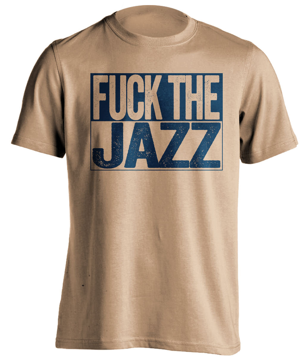 Fuck the Jazz Uncensored Old Gold Box Logo Shirt for New Orleans Pelicans Fans by Beef Shirts