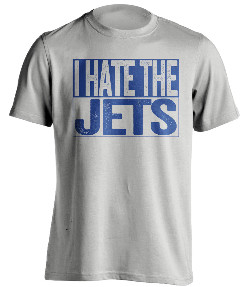 I Hate the Jets Grey Box Logo Shirt for New York Giants Fans Gameday Haters Tee by Beef Shirts