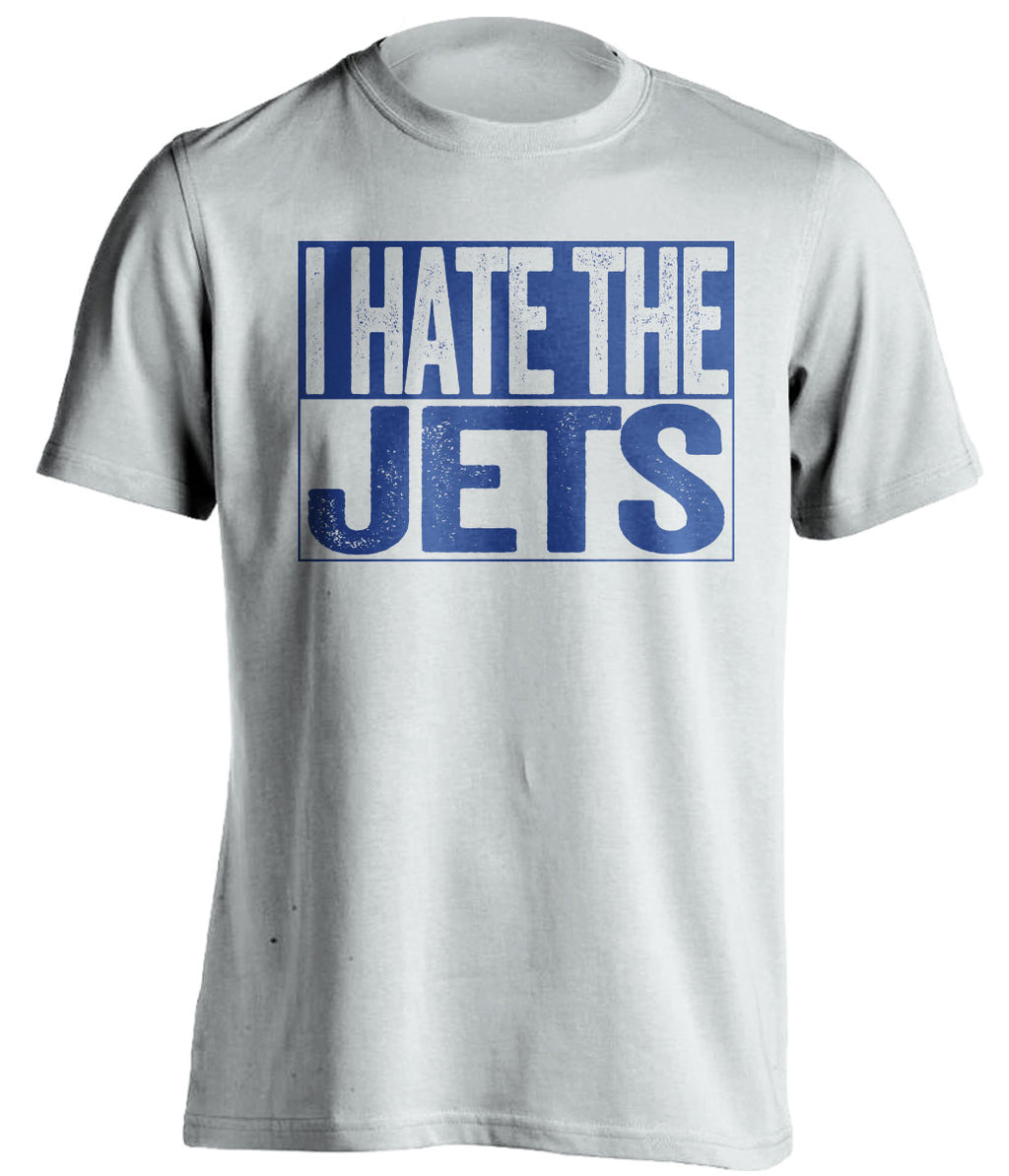 I Hate the Jets White Box Logo Shirt for New York Giants Fans Gameday Haters Tee by Beef Shirts