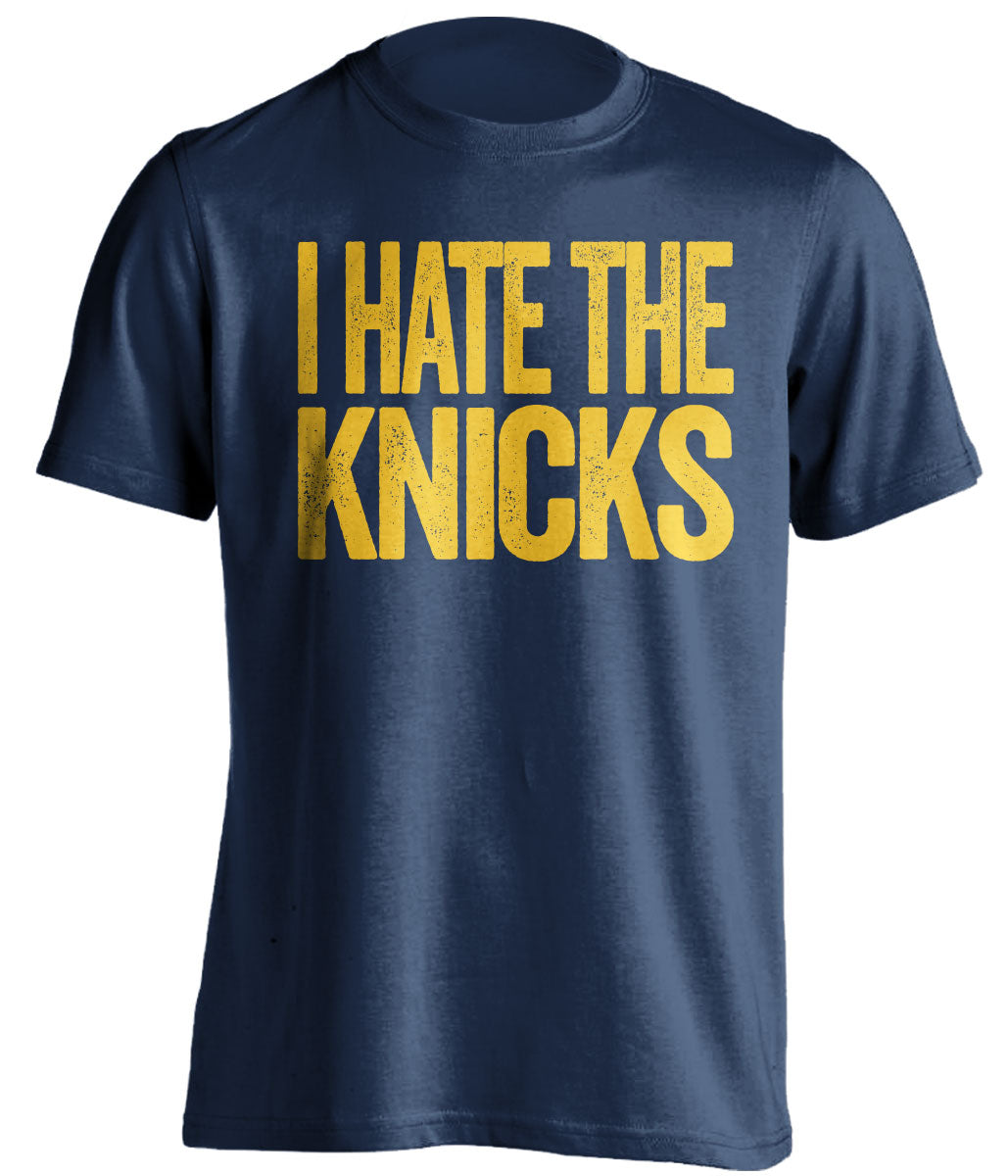 I Hate the Knicks navy statement shirt for Indiana Pacers Fan gameday haters tee by Beef Shirts
