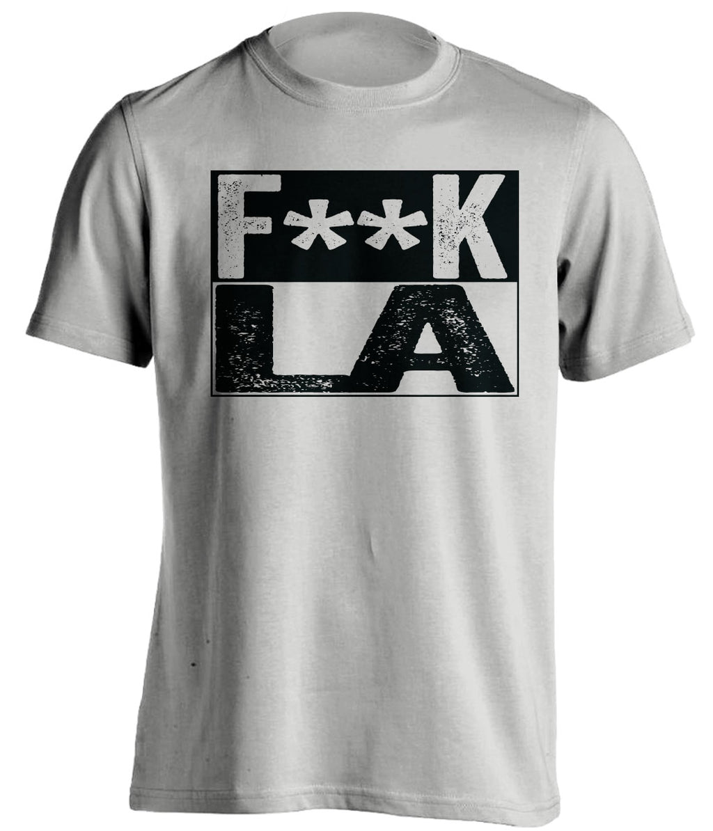 Censored Light Grey Fuck LA box logo shirt for San Antonio Spurs fans | Alamo City rivalry tee by Beef Shirts