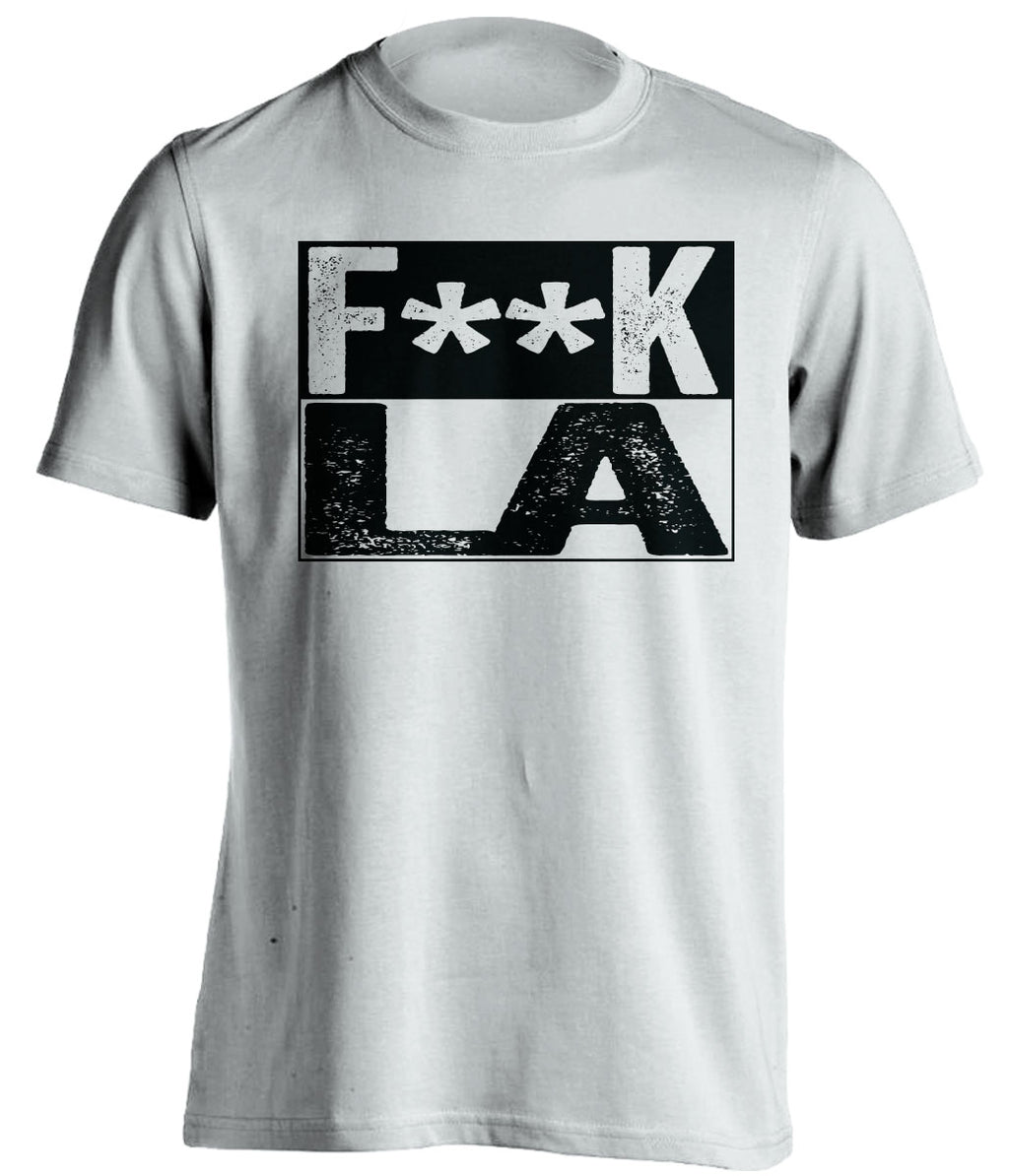 Censored White Fuck LA box logo shirt for San Antonio Spurs fans | Alamo City rivalry tee by Beef Shirts