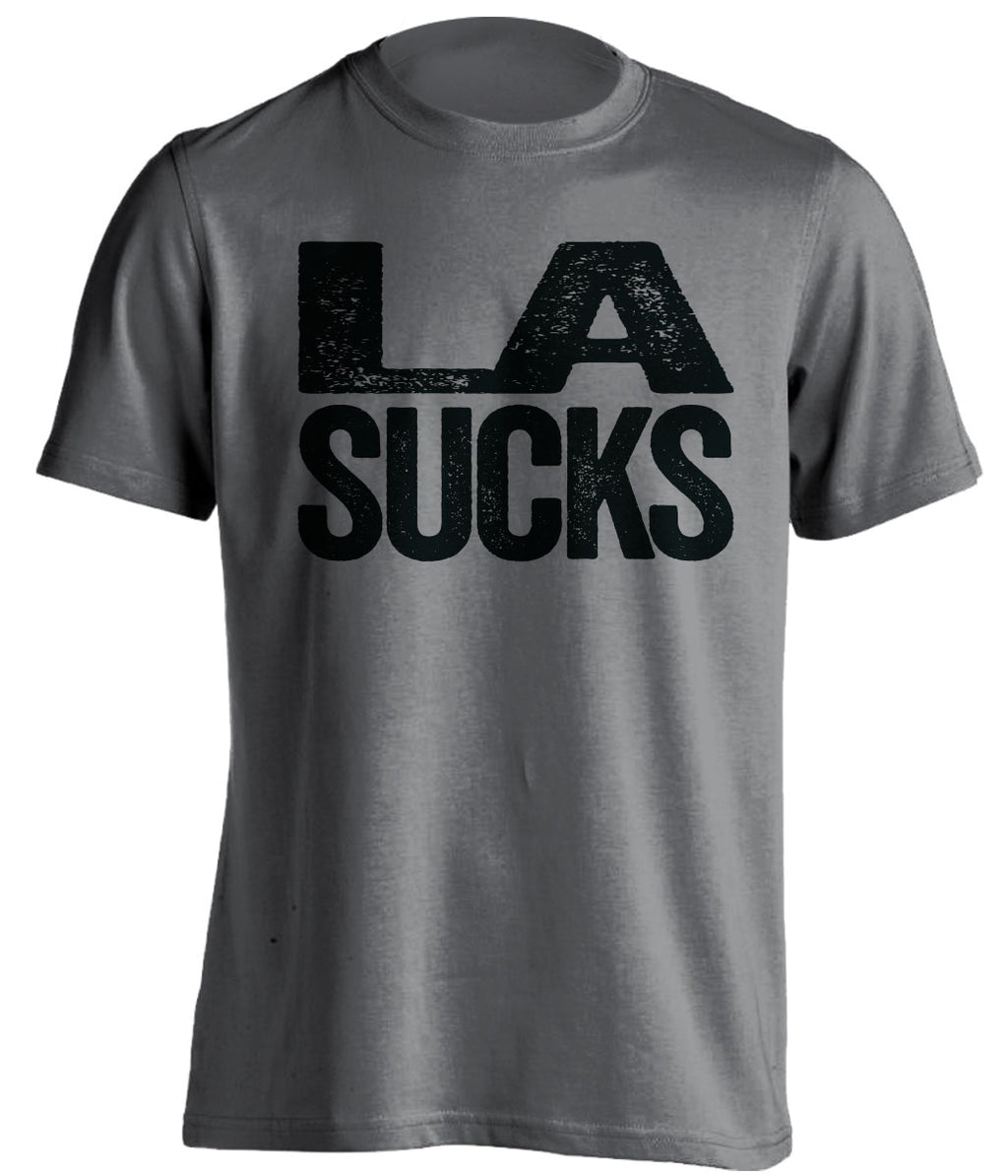 Dark Grey LA Sucks shirt for San Antonio Spurs fans | rivalry statement tee by Beef Shirts