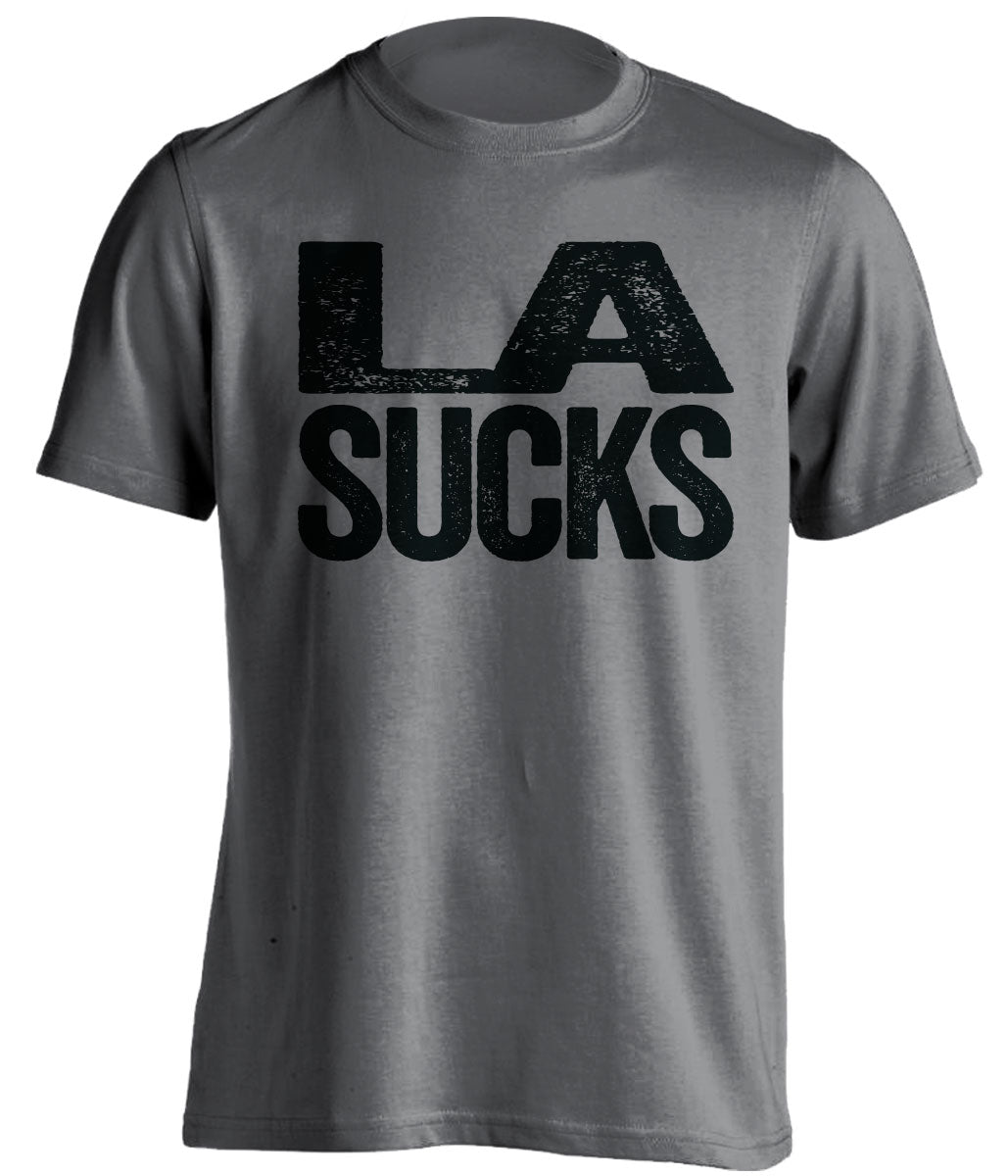 Dark Grey LA Sucks shirt for San Antonio Spurs fans | rivalry statement tee by Beef Shirts
