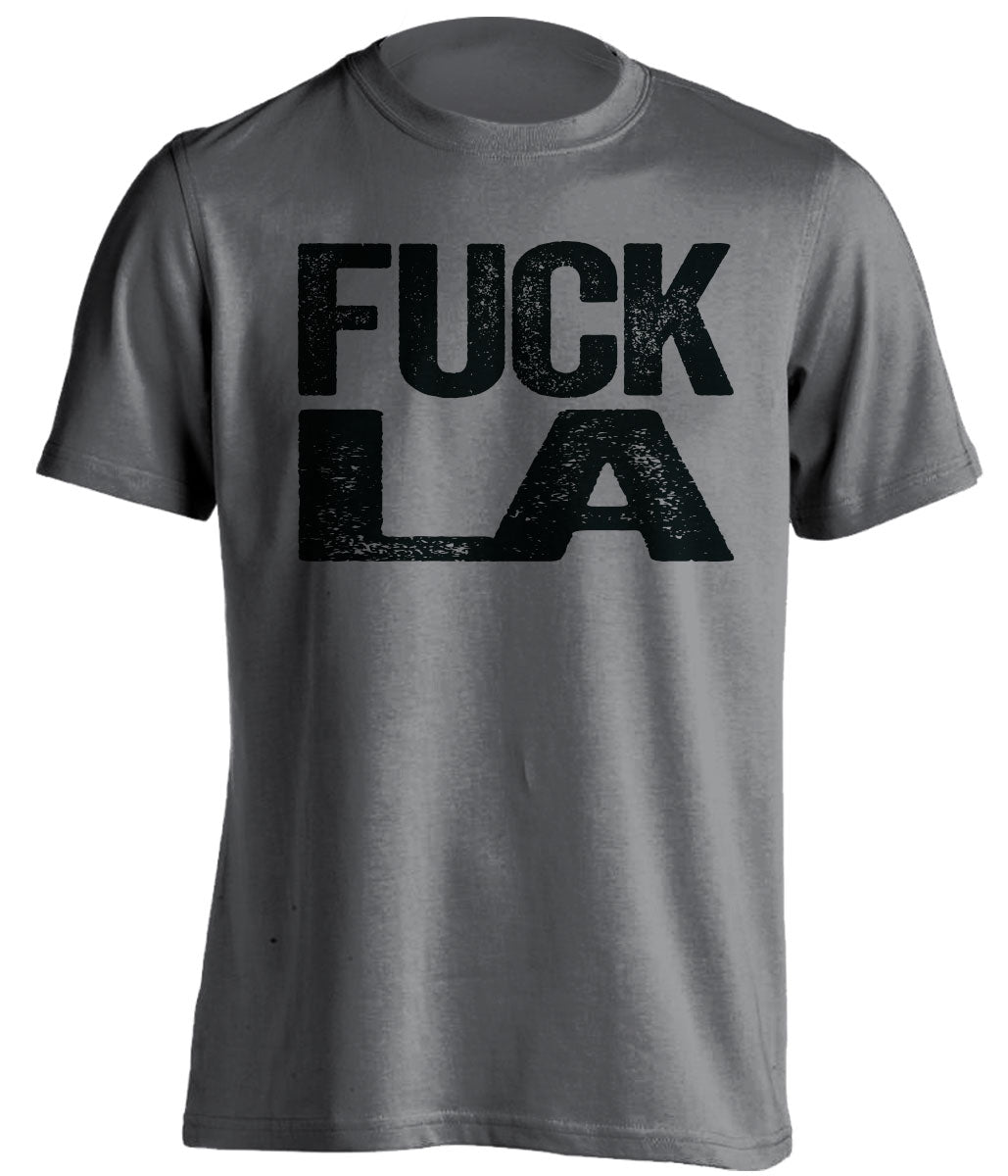 Dark Grey Fuck LA statement tee for San Antonio Spurs fans | uncensored rivalry shirt by Beef Shirts