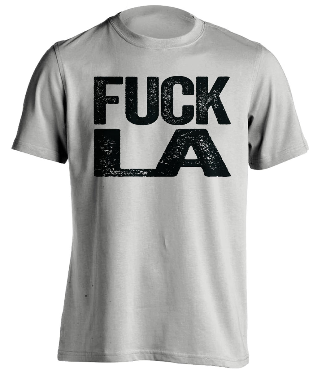Light Grey Fuck LA statement tee for San Antonio Spurs fans | uncensored rivalry shirt by Beef Shirts