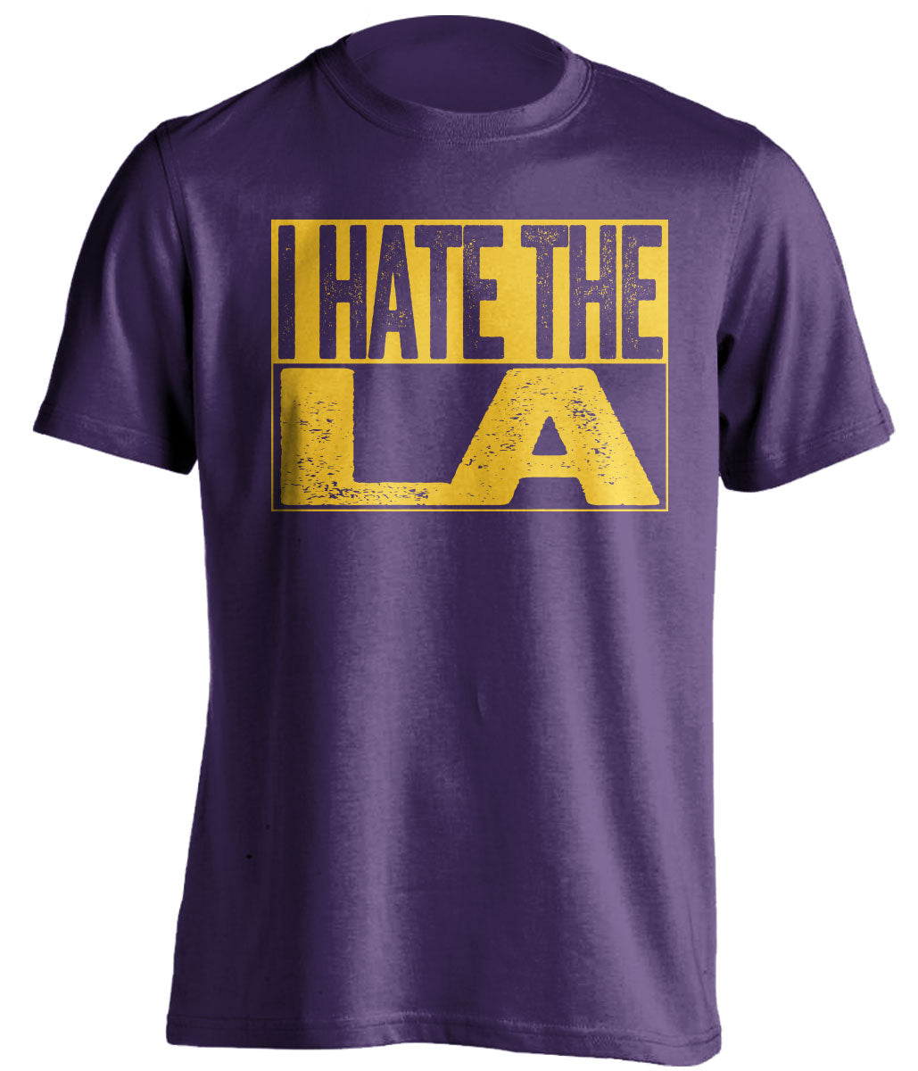 I Hate LA purple box logo haters tee for Utah Jazz Fans by Beef Shirts