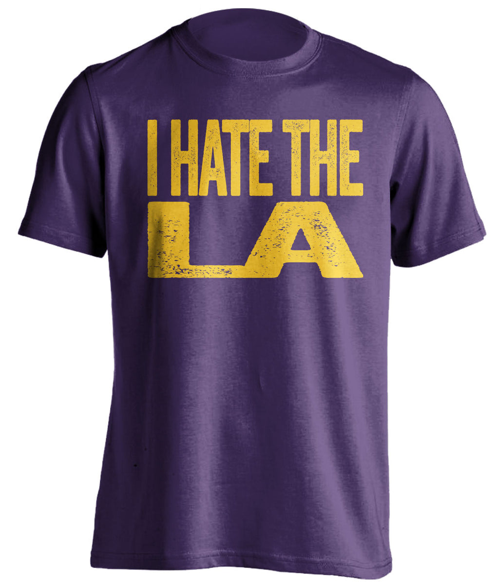 I Hate LA purple statement shirt for Utah Jazz Fans gameday haters tee by Beef Shirts