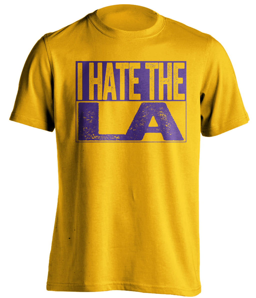 I Hate LA gold box logo haters tee for Utah Jazz Fans by Beef Shirts