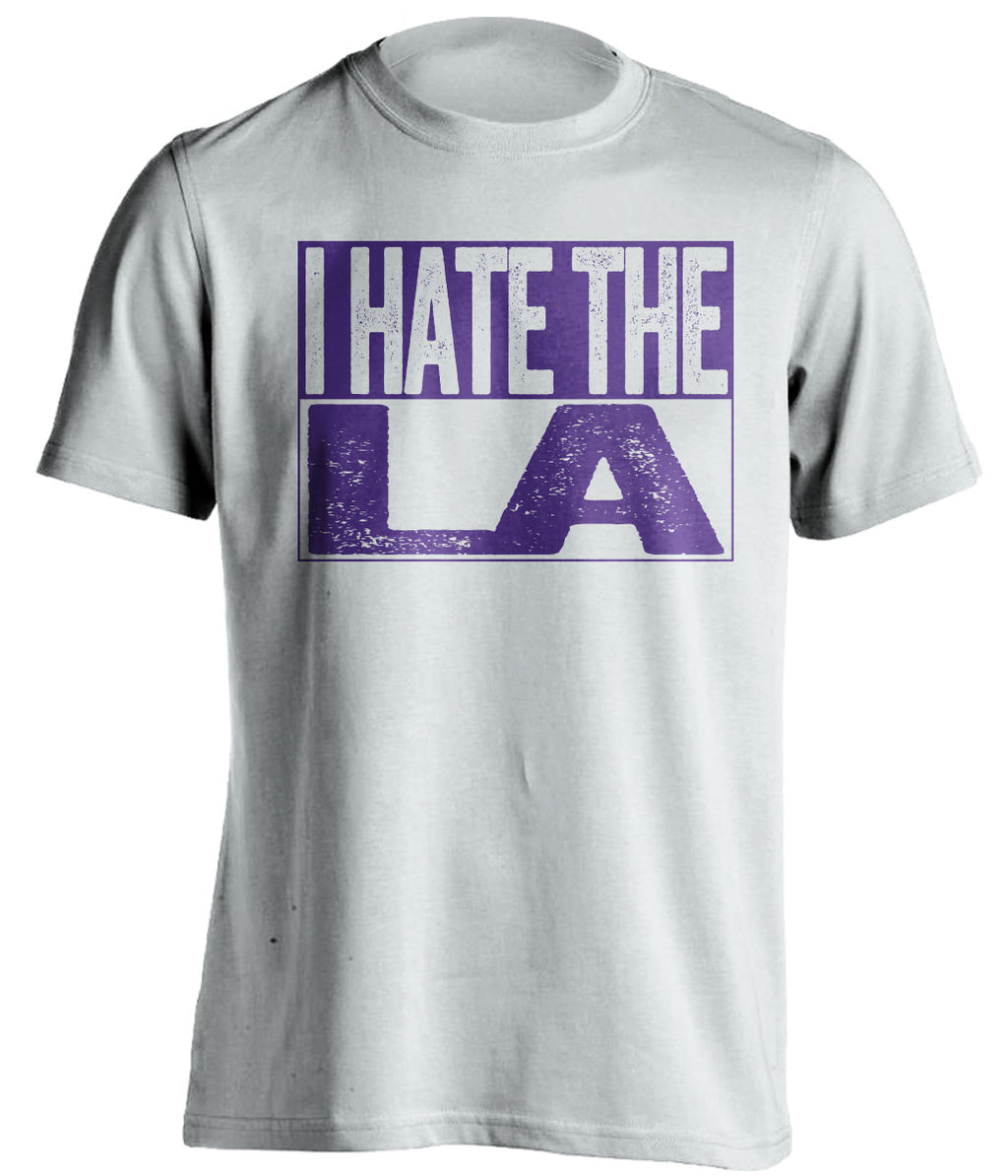 I Hate LA white box logo haters tee for Utah Jazz Fans by Beef Shirts