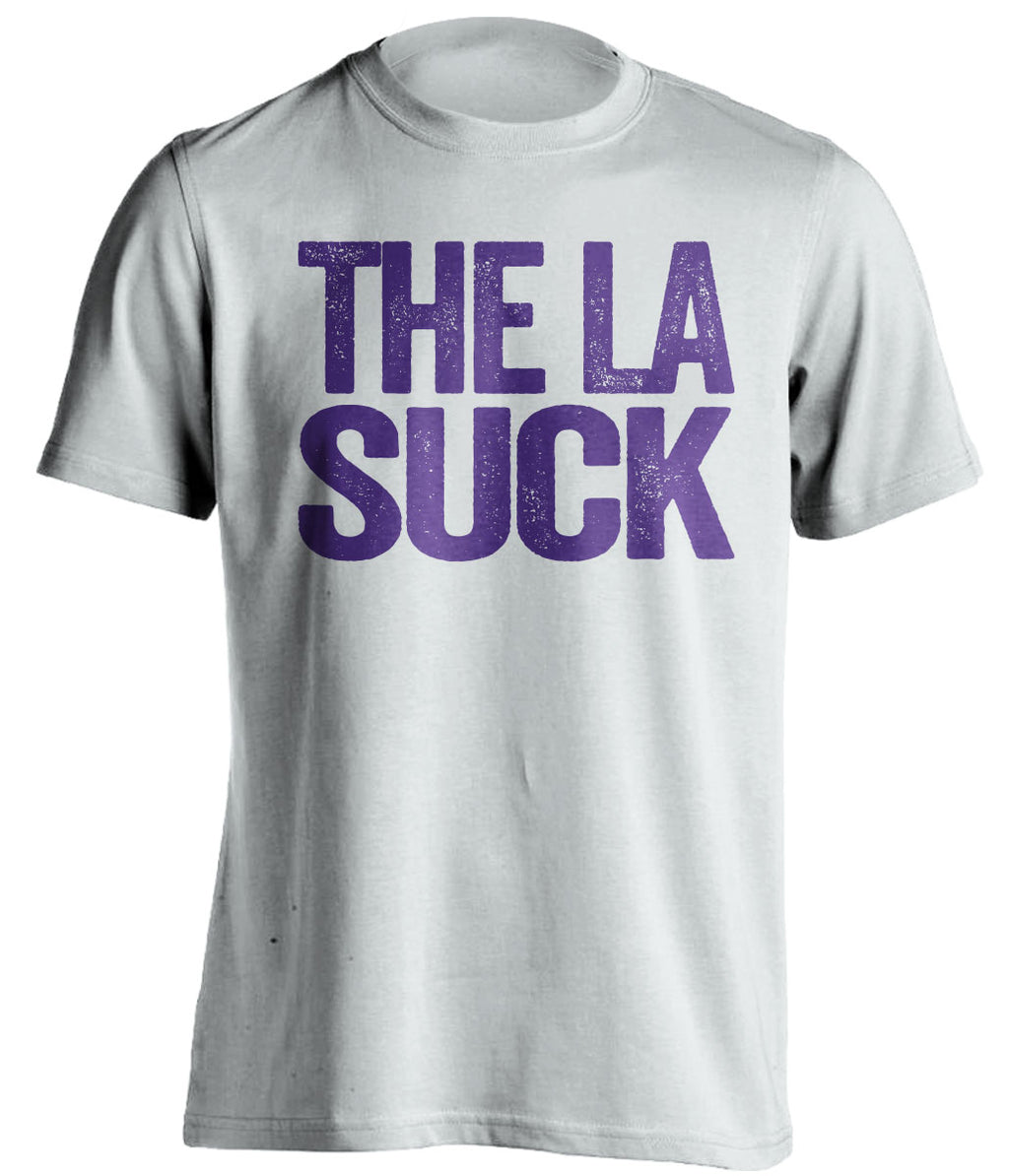 White LA Sucks shirt for Sacramento Kings fans | rivalry statement tee by Beef Shirts