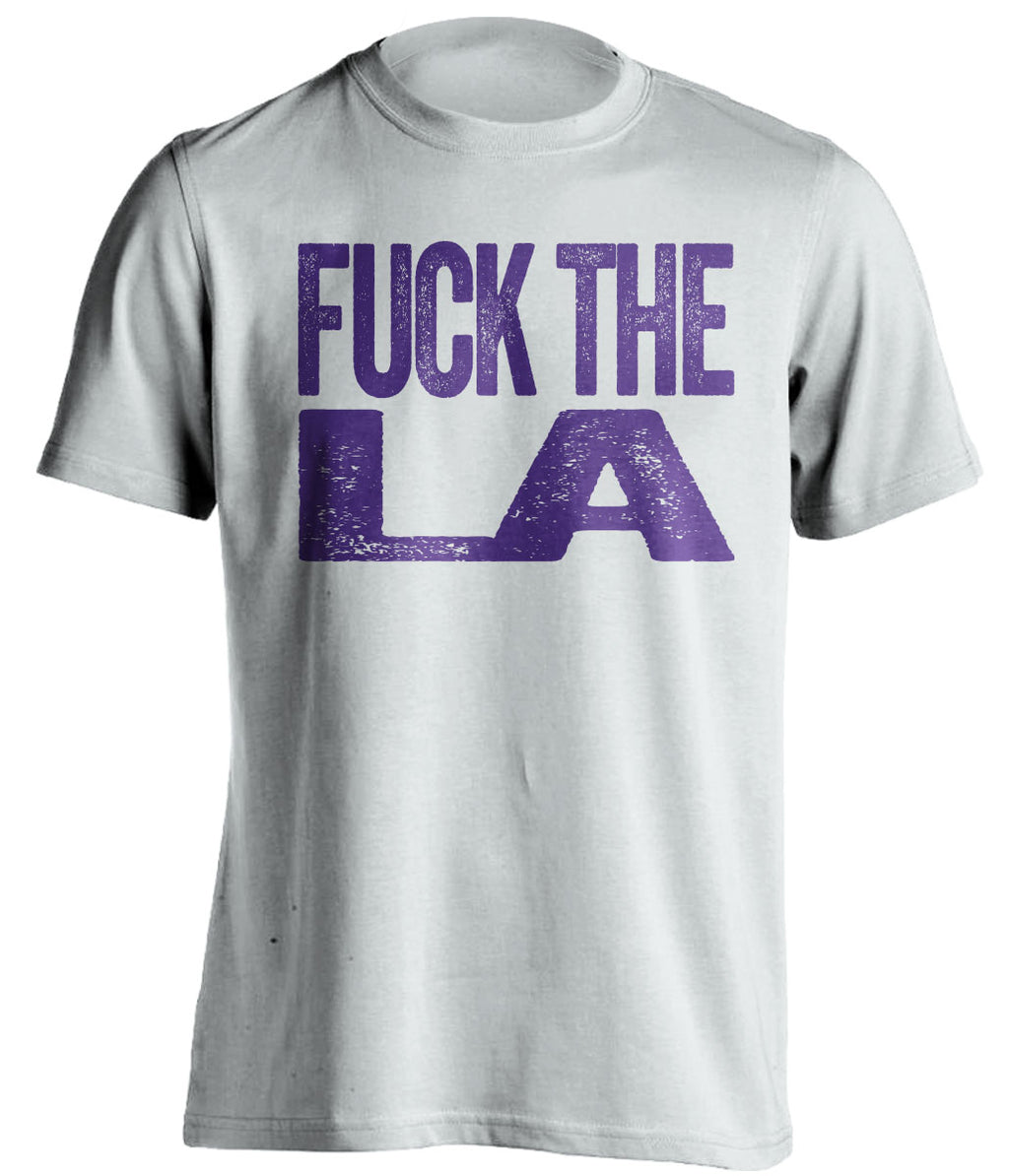 White Fuck LA statement tee for Sacramento Kings fans | uncensored rivalry shirt by Beef Shirts