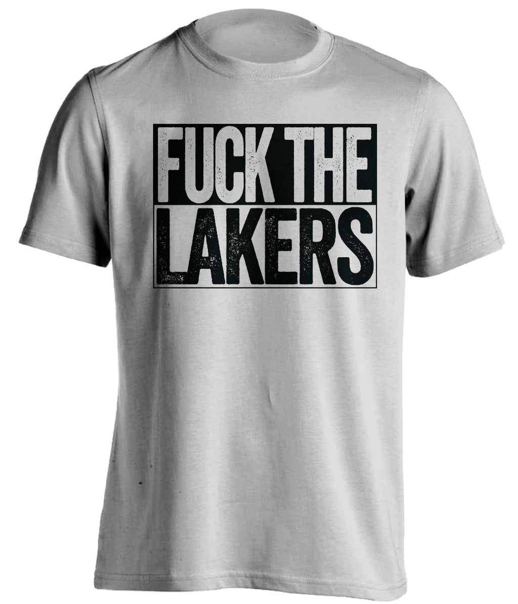 Fuck the Lakers Uncensored Light Grey Box Logo Shirt for San Antonio Spurs Fans by Beef Shirts