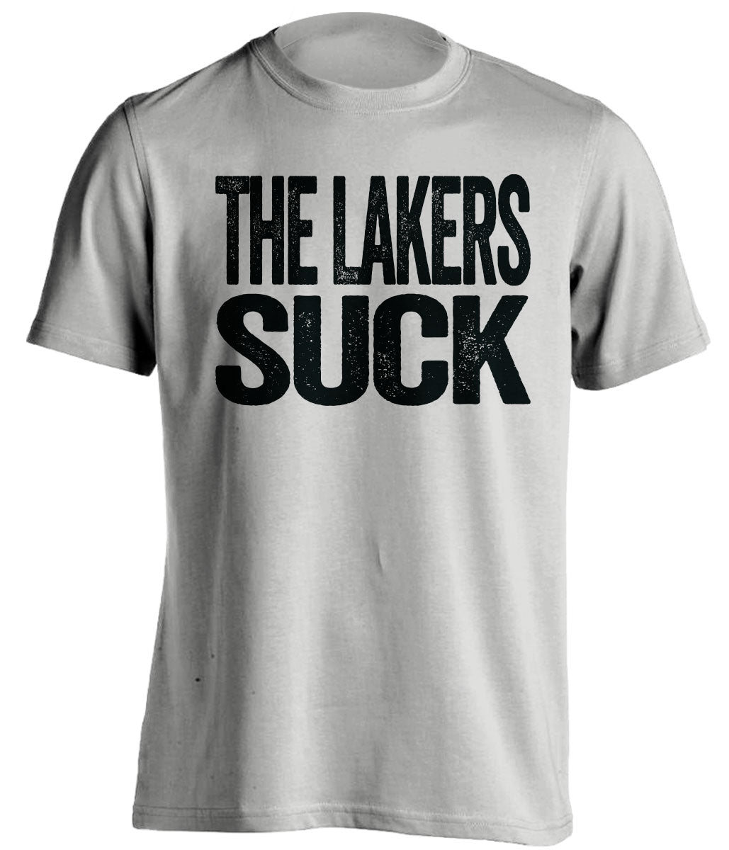 The Lakers Suck light grey statement shirt for San Antonio Spurs fans rivalry tee by Beef Shirts