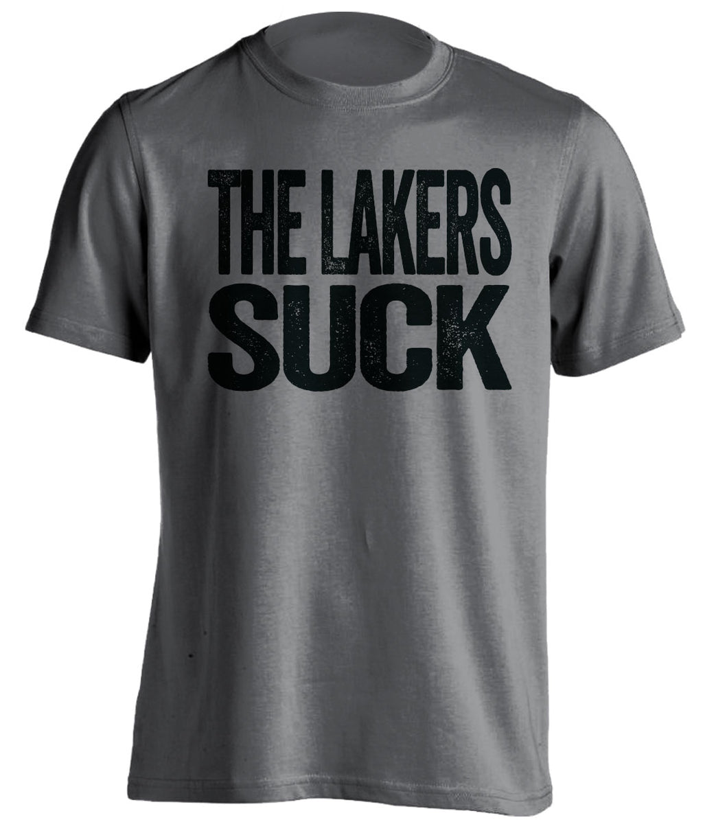 The Lakers Suck dark grey statement shirt for San Antonio Spurs fans rivalry tee by Beef Shirts