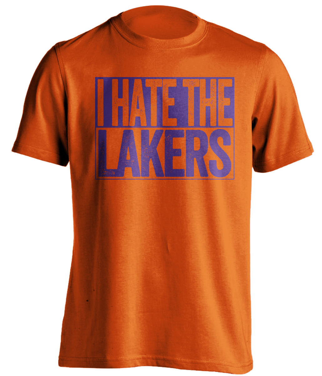 I Hate the Lakers orange box logo shirt for Phoenix Suns fans gameday haters tee by Beef Shirts