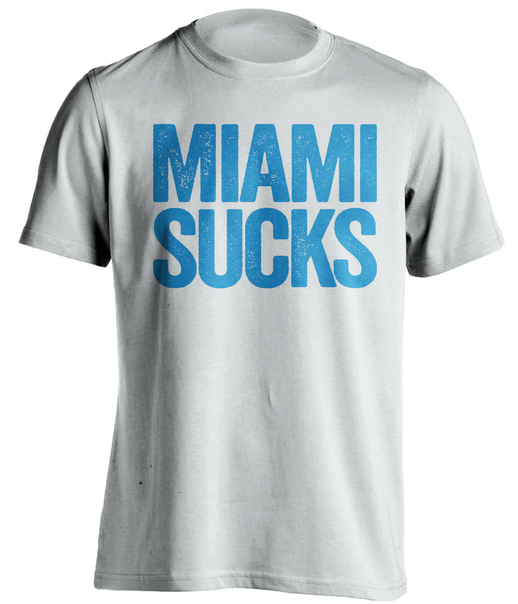 Miami Sucks Heat white statement shirt for Orlando Magic Fans haters gameday tee by Beef Shirts